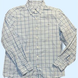 Vineyard Vines Classic Fit Whale Blue and White Plaid Shirt